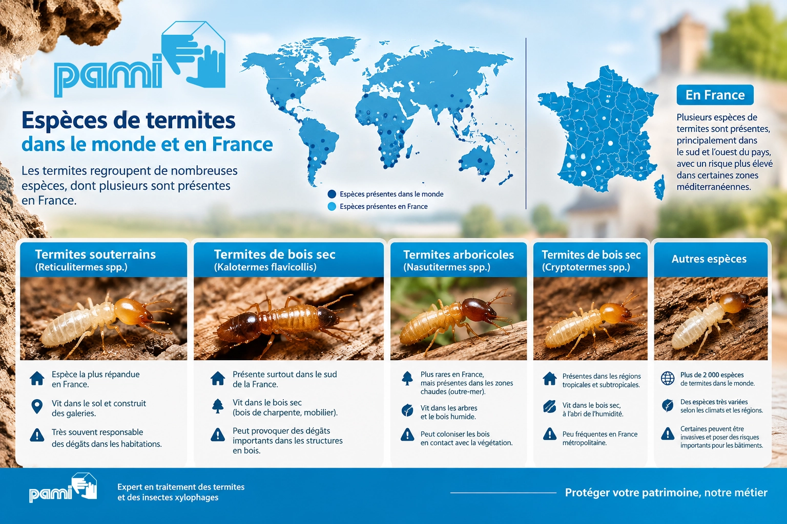 Espèces de termites présentes dans le monde et en France
