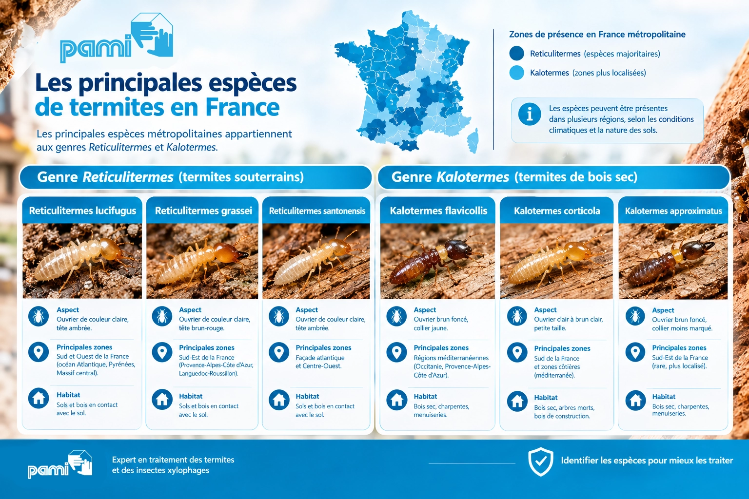 Principales espèces de termites présentes en France métropolitaine