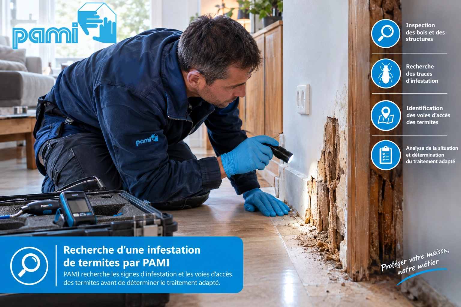 Recherche de termites et analyse d'une infestation dans une maison par PAMI