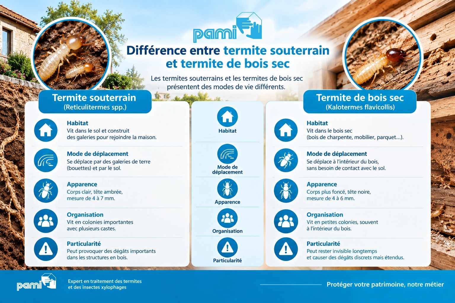 Comparaison entre termites souterrains et termites de bois sec